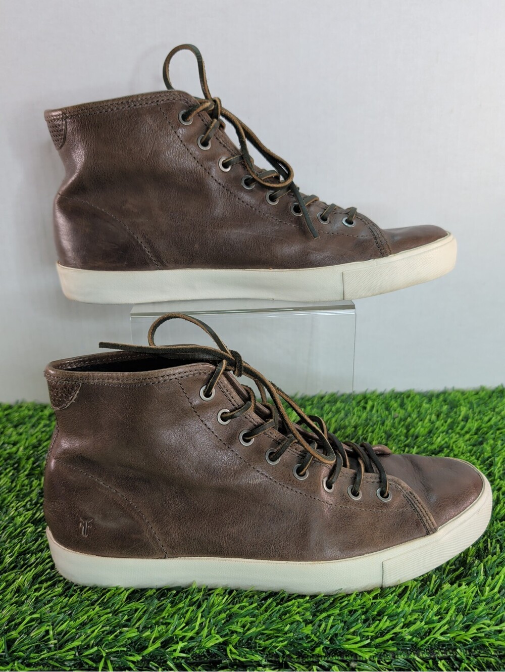 FRYE Men's Brett High Top Size US 9.5 Mens - Leather Sneaker Cognac Brown